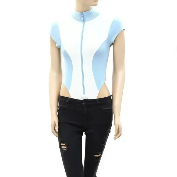 Out From Under Urban Outfitters Samira Bodysuit Top High Neck Zip-Up S 285380 - Picture 5 of 9